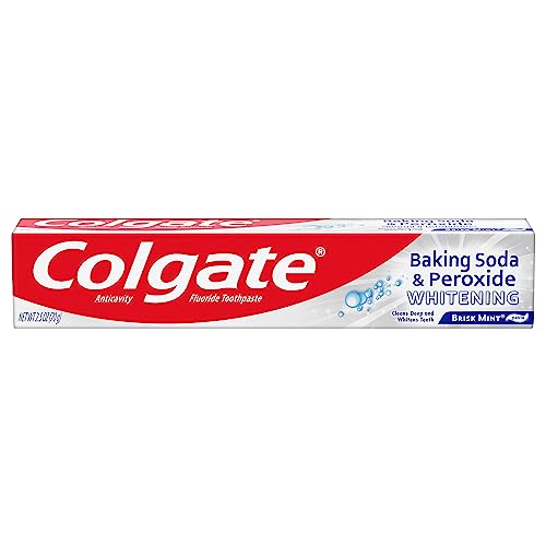 Colgate Baking Soda & Peroxide Toothpaste - Whitens Teeth, Fights Cavities & Removes Stains, Brisk Mint, 6 Ounce (Pack of 2)