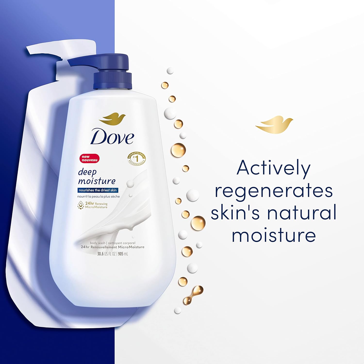 Dove Deep Moisture Body Wash 30.6 Fl Oz Pack of 3with Pump,Luxurious Hydrationfor DrySkin, Cleanser with 24hr Renewing MicroMoisture