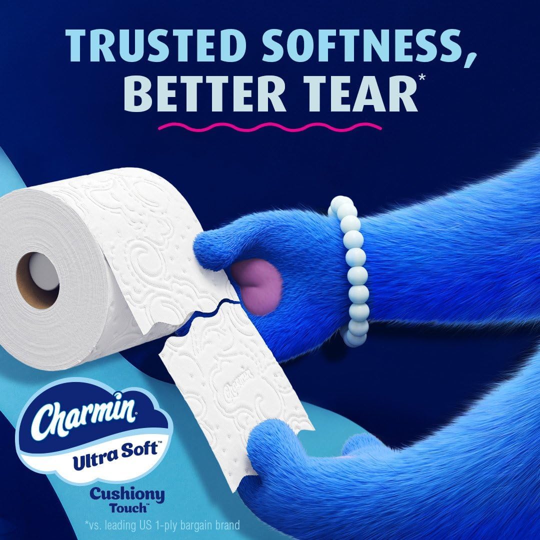 Charmin Toilet Paper Ultra Soft Cushiony Touch, 18 Family Mega Rolls = 90 Regular Rolls