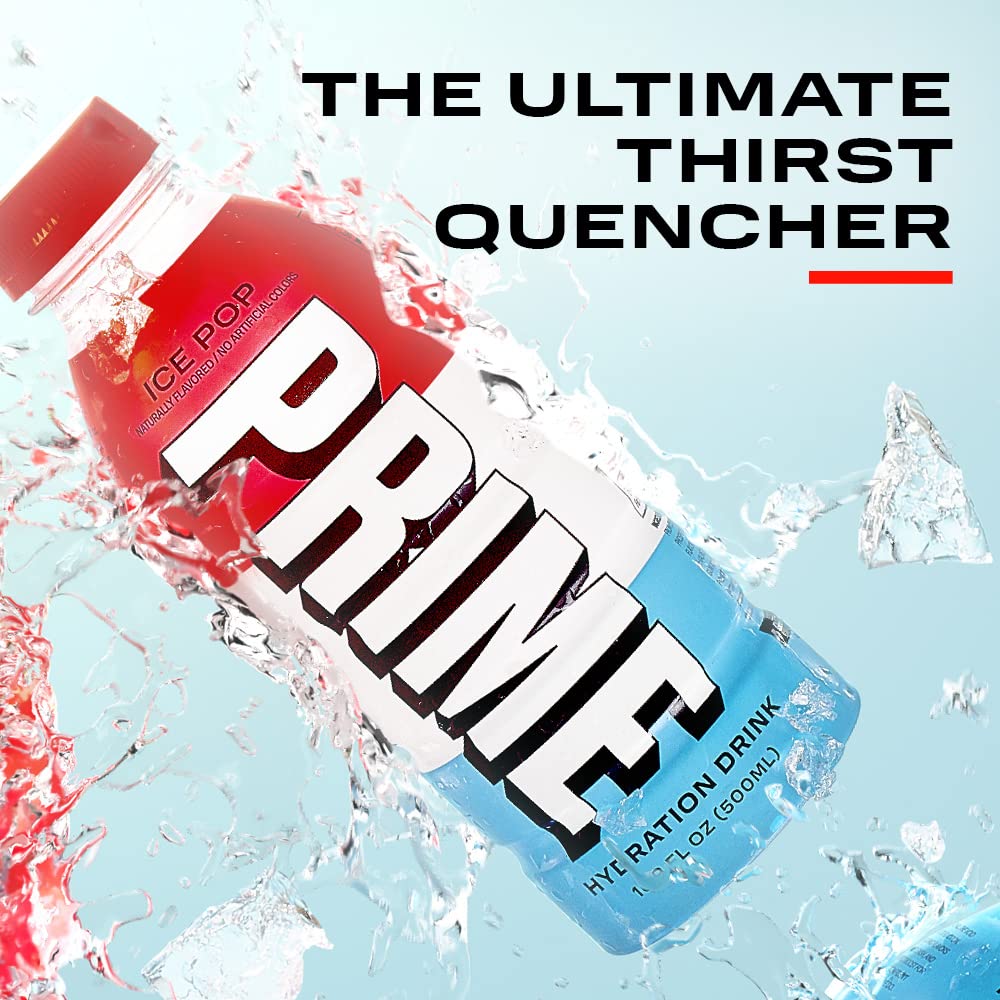 PRIME Hydration ICE POP | Sports Drinks | Electrolyte Enhanced for Ultimate Hydration | 250mg BCAAs | B Vitamins | Antioxidants | 2g Of Sugar | 16.9 Fluid Ounce | 12 Pack