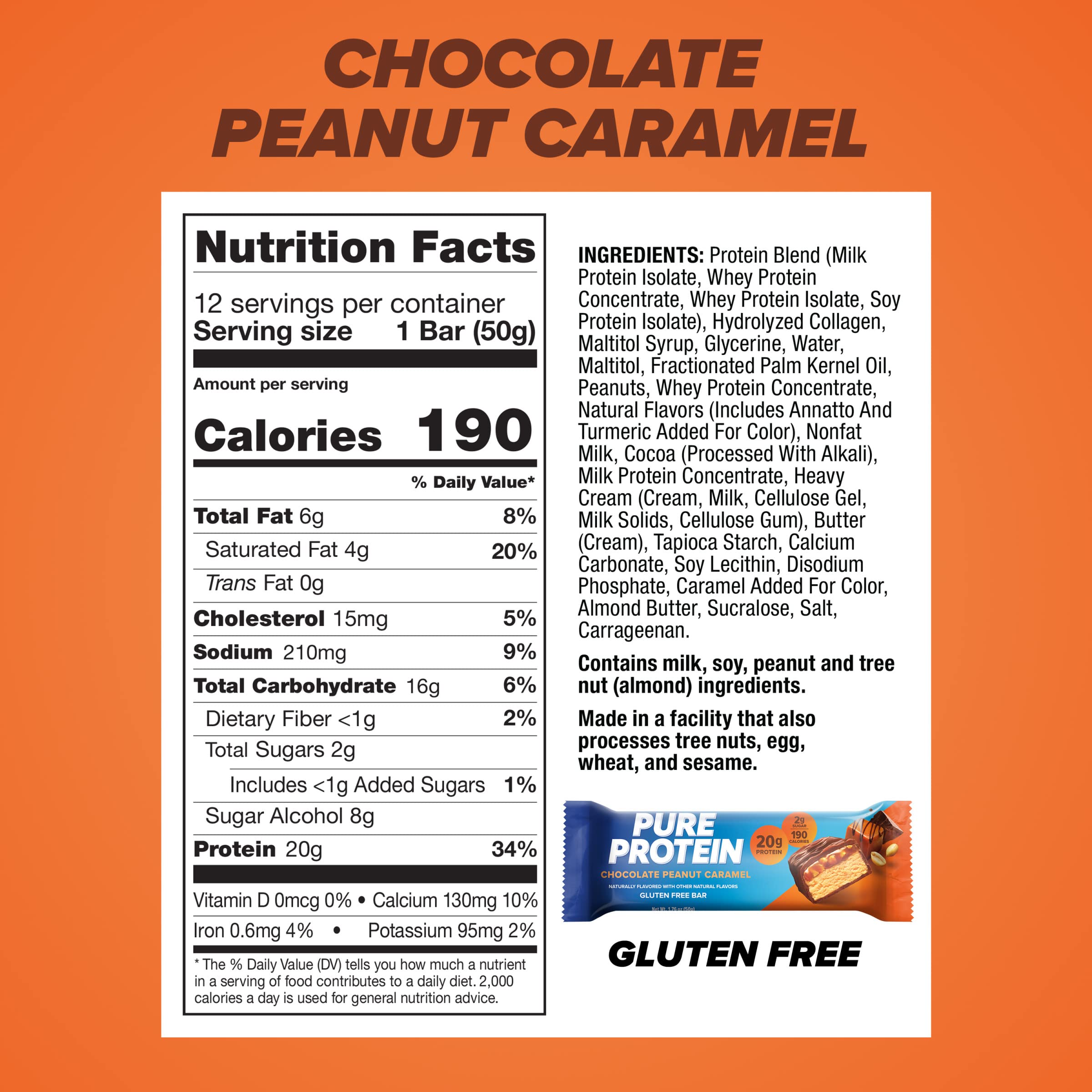 Bars, High Protein, Nutritious Snacks to Support Energy, Low Sugar, Gluten Free, Chocolate Peanut Butter, 1.76oz, 12 Count (Packaging May Vary)